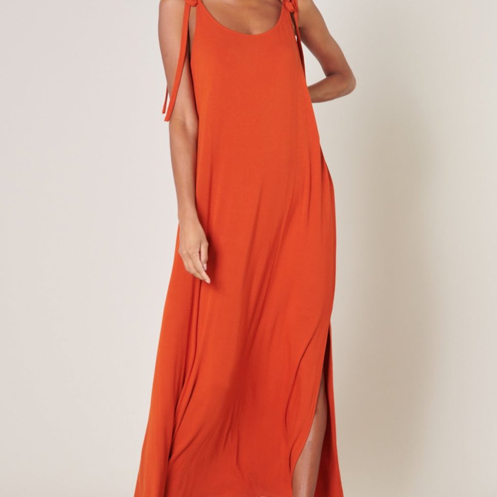 Sugarlips Verona Tie Strap Jersey Knit Maxi Dress Brick M
